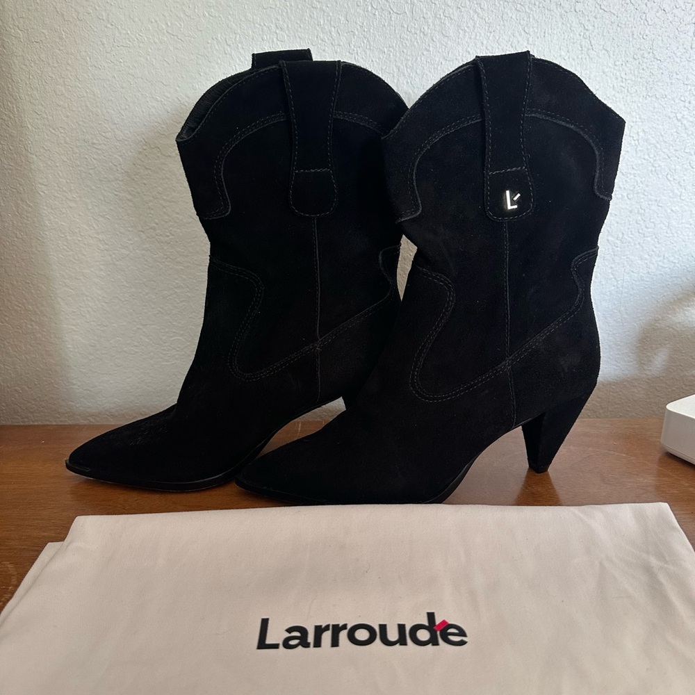 Larroude Black Suede Thelma Heeled Boots